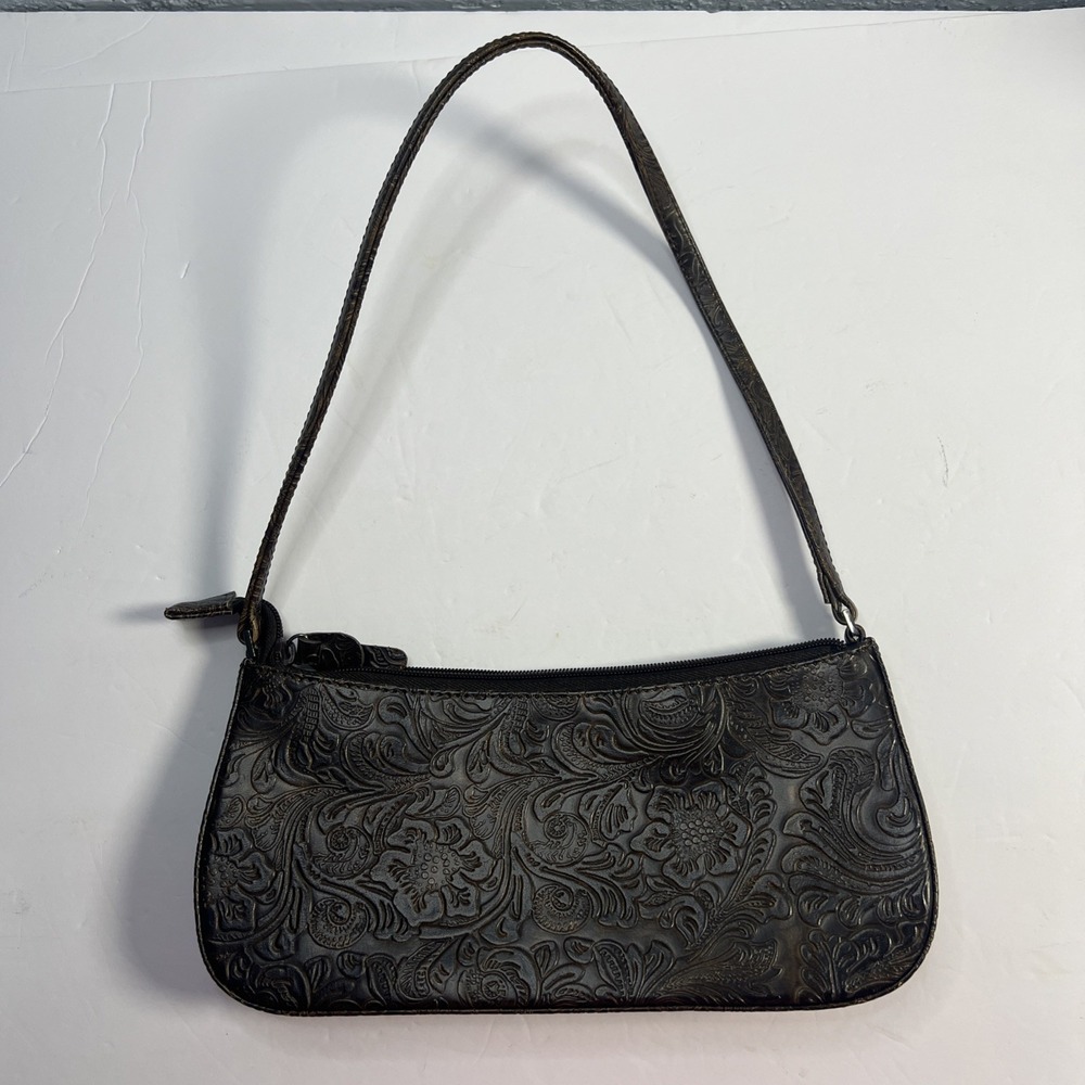 VTG Liz Claiborne Crazy Horse Brown Faux Leather Shoulder Small Bag‎ Y2K 90